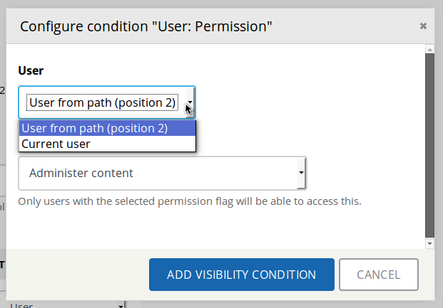 User context selection dropdown.